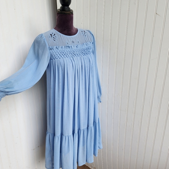 ZARA GIRL'S KIDS DRESS BLUE LONG SLEEVE  RUFFLE TIERED Sz  13-14 - Picture 3 of 13